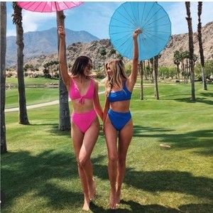 Show Me Your Mumu Daytona Tie Top swim suit top front tie pink mumu mermaid Sz S